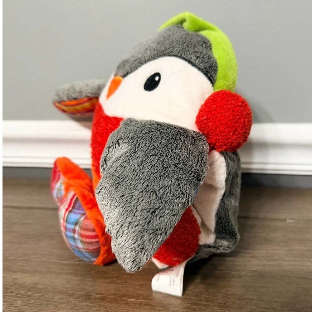 Pier 1 Imports‎ Penguin Plush Stuffed Animal Red Earmuffs Plaid Feet Winter